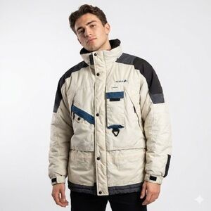 Mobius Mens 90s Color Block Ski Snow Jacket Insulated Large